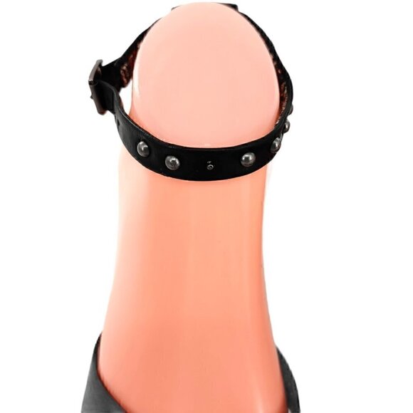 REBA Black Ankle Strap Leather Studded  Sandals - Picture 4 of 12